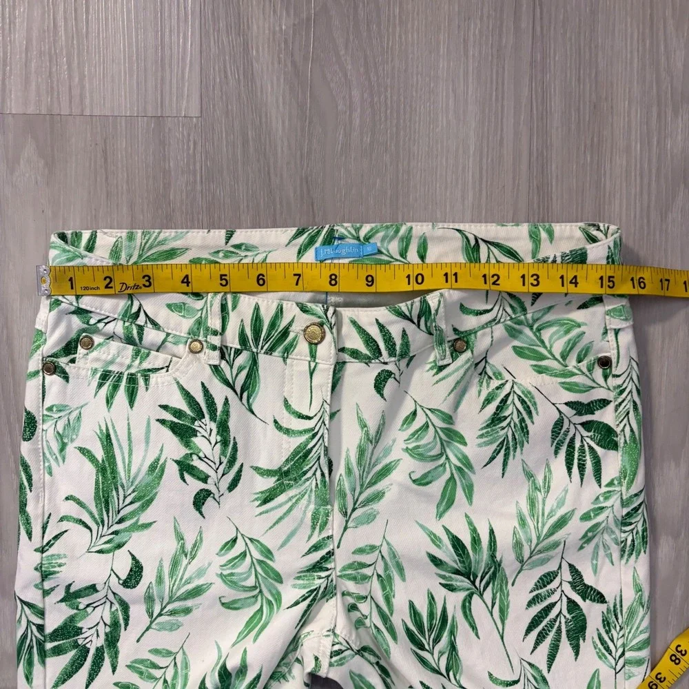 J McLaughlin Pants Women White Green Leaf Print Pant Straight Leg Casual Size 10 - Picture 6 of 15